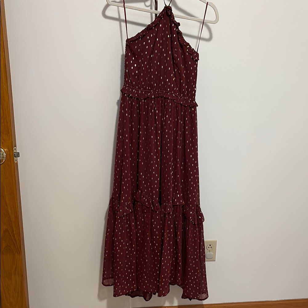 Burgundy & Gold Polka Dot Halter Dress